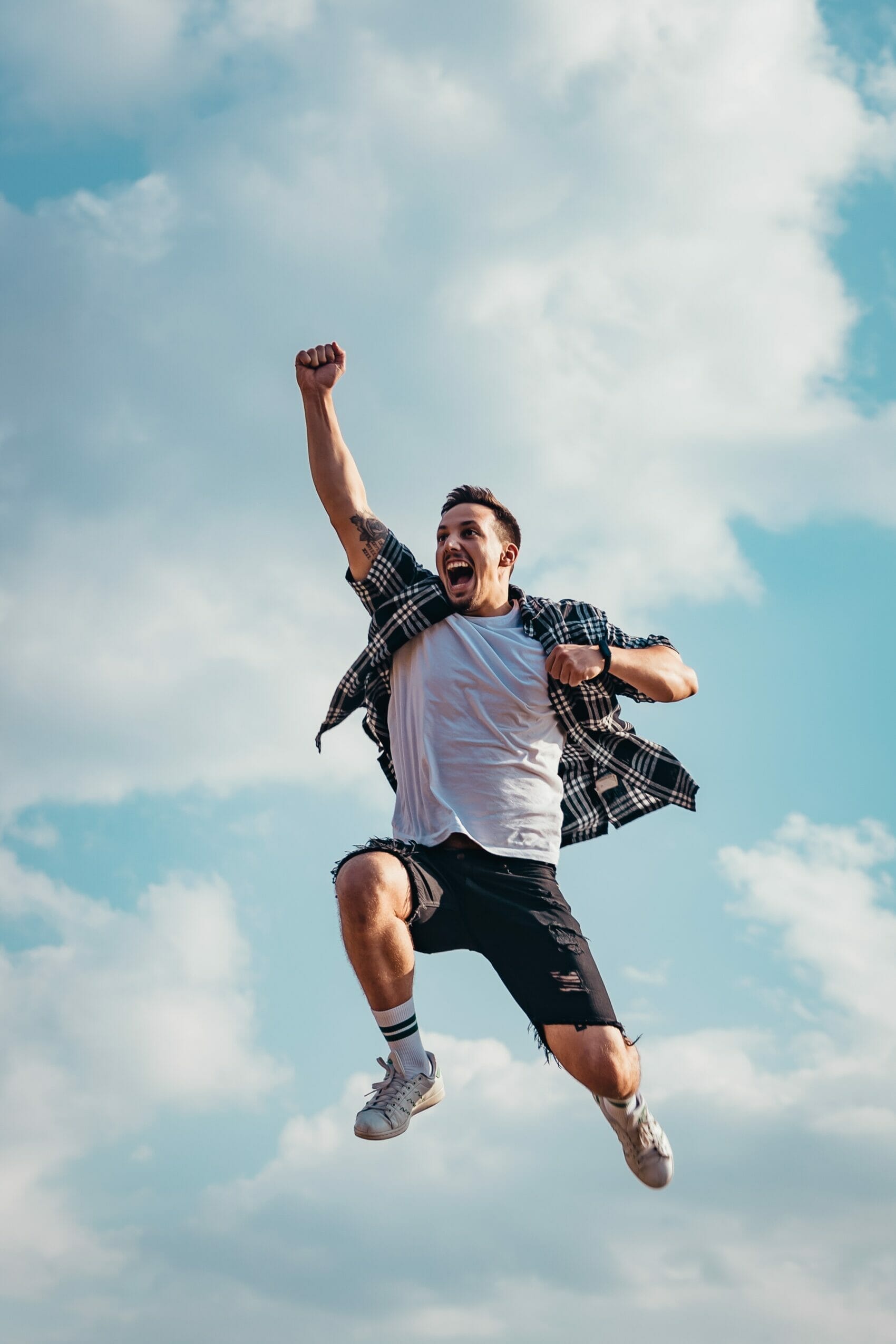 Man celebrating winning