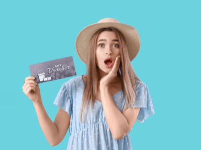 Gift shocked holding gift card