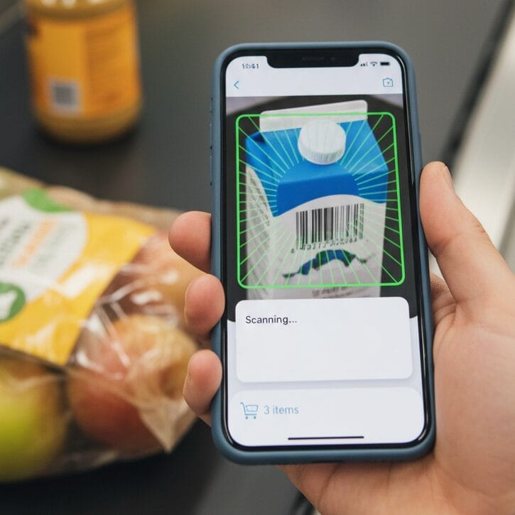 Person scanning their milk and shopping